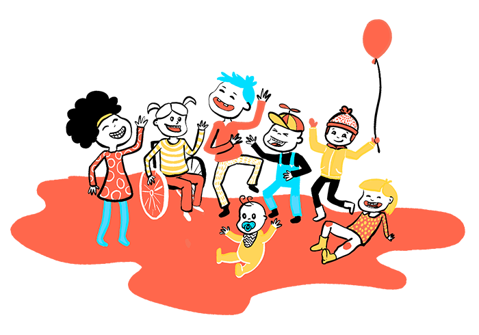 Illustration of a group of laughing children.